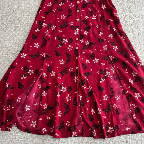 Vintage Fashion Bug Red Floral Dress Sleeveless Button Down Midi Maxi Size 14 - Picture 12 of 16